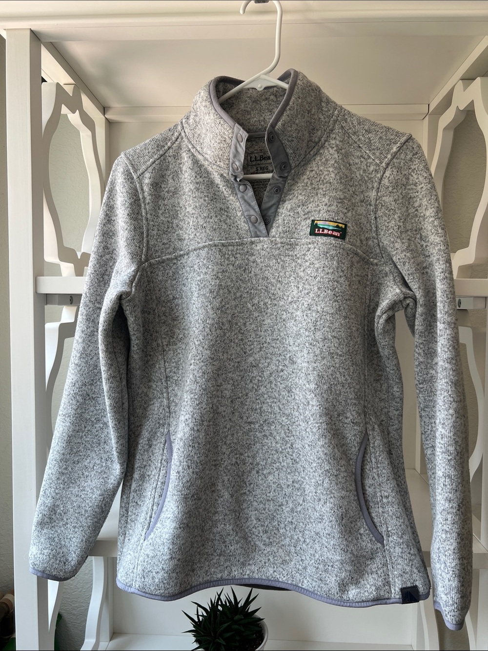 LL Bean Sweater Fleece Quarter Snap Pullover Sweater Gray Marl Size S Reg